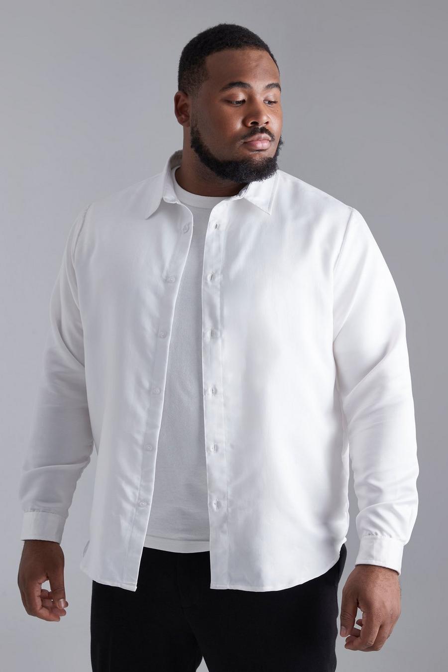 White Plus Long Sleeve Satin Shirt image number 1