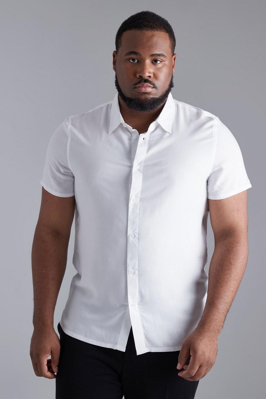 White Plus Short Sleeve Slim Viscose Shirt 