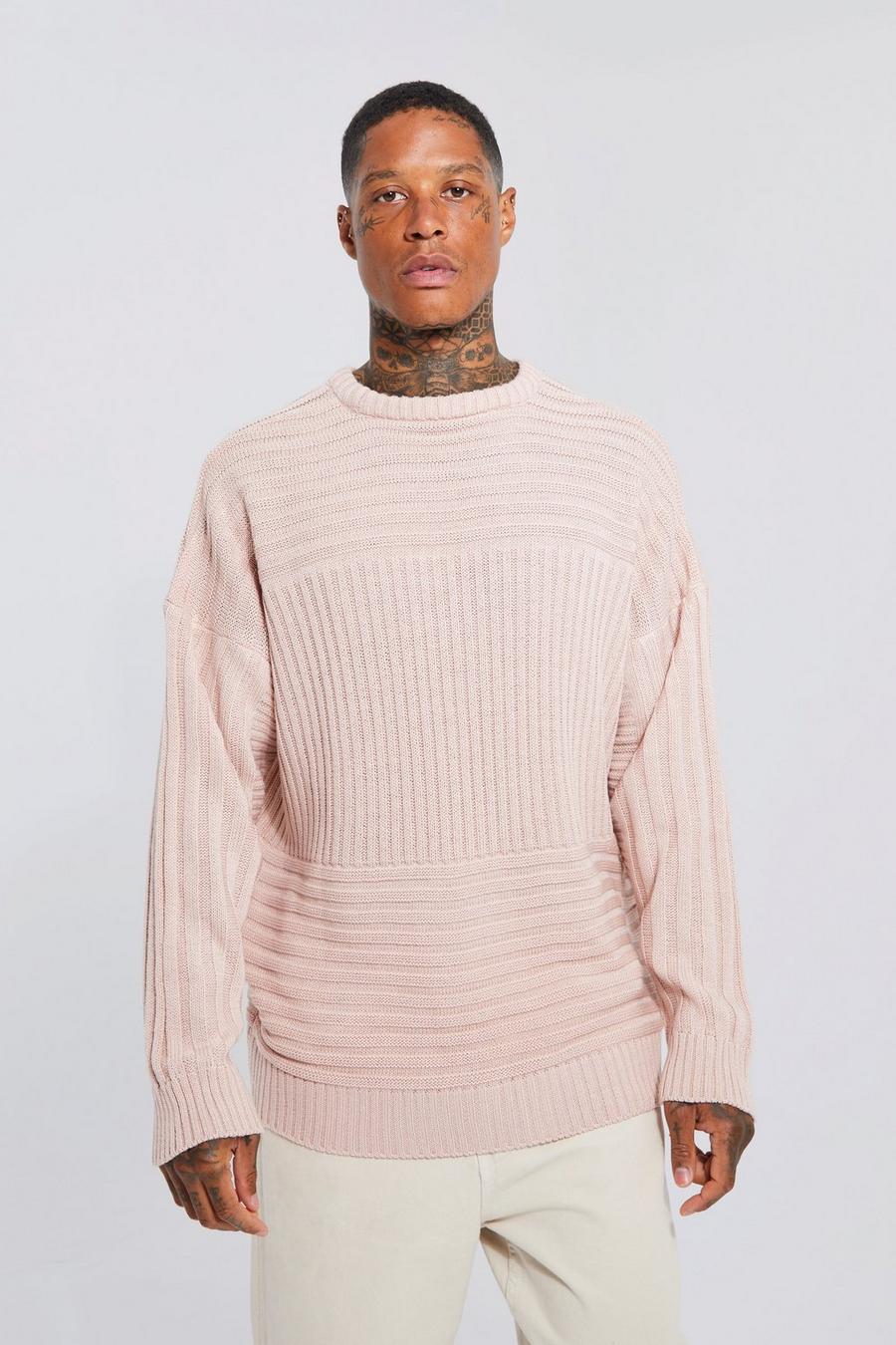 Pullover oversize in maglia a punti misti con 3 pannelli, Pale pink rosa