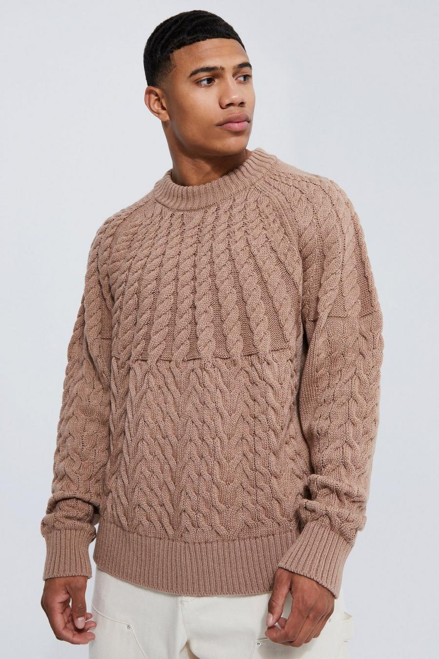 Zopfmuster-Pullover, Taupe image number 1