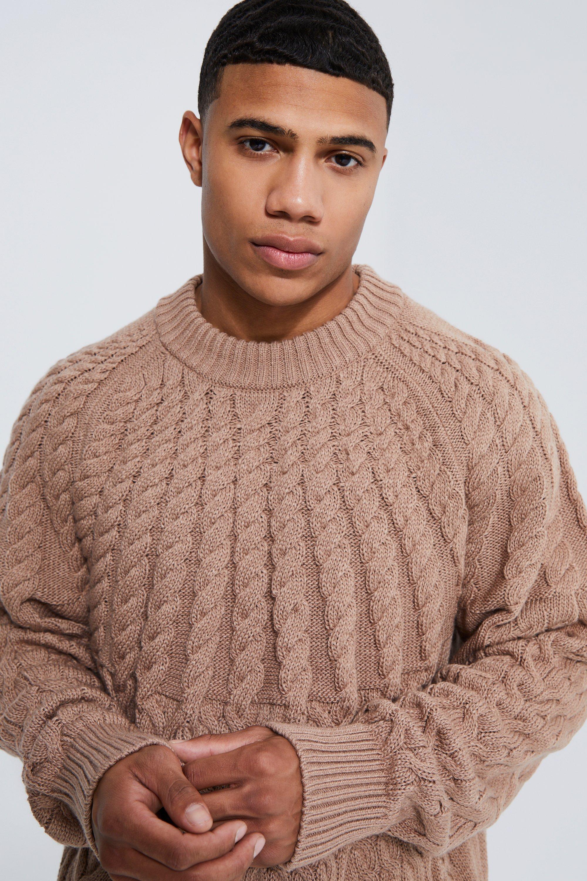 Extended Neck Cable Knitted Jumper boohoo NZ