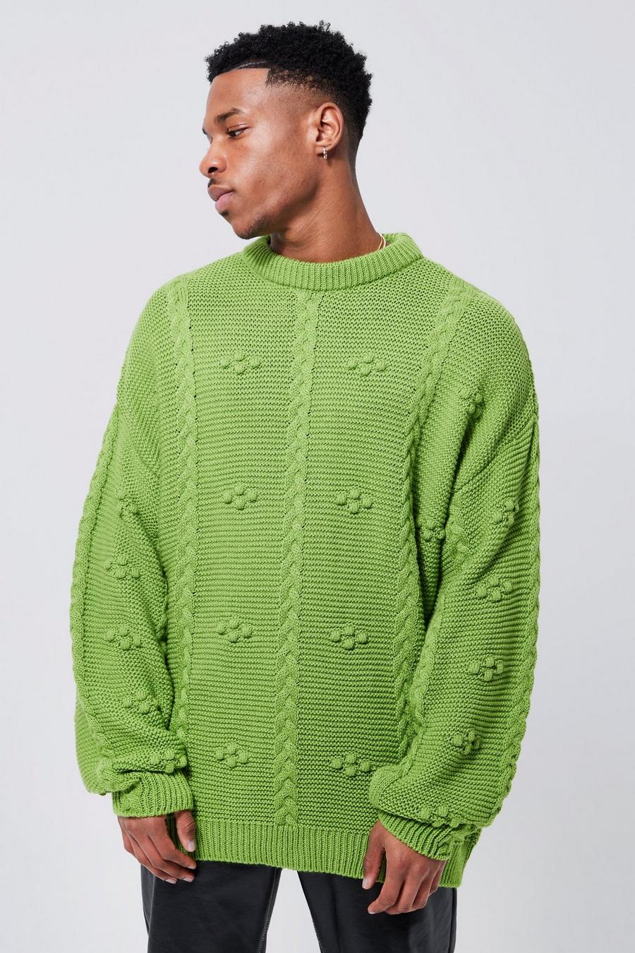 Pullover in maglia intrecciata con dettagli attorcigliati, Green verde