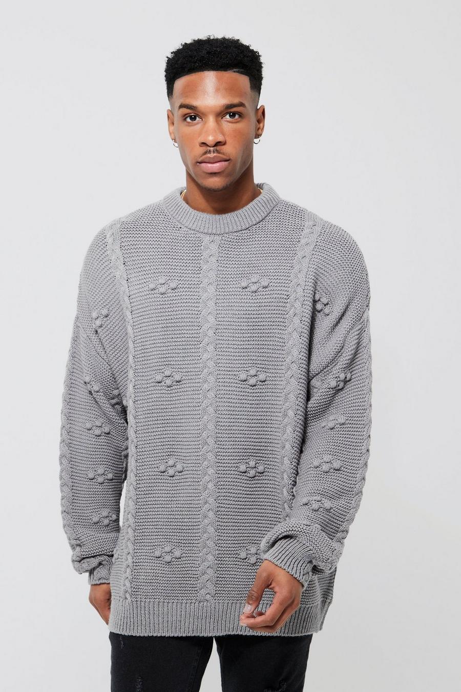 Grey Kabelstickad tröja med tvinnad detalj image number 1