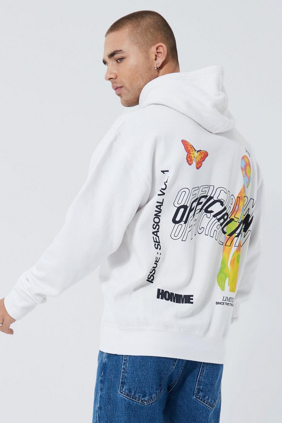White Loose fit Heat Front Graphic Hoodie image number 1