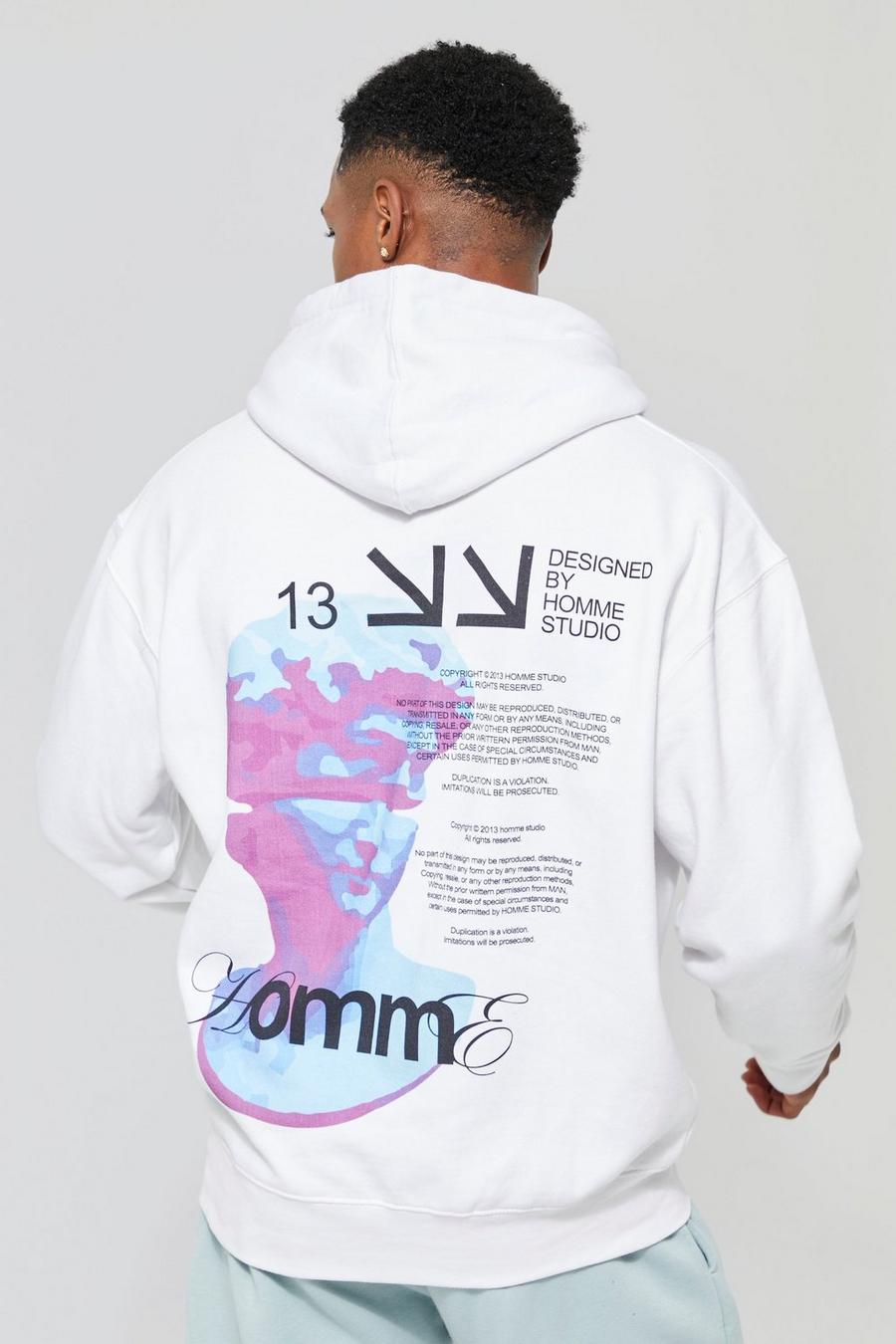 White Loose Fit Heat Front Graphic Hoodie image number 1