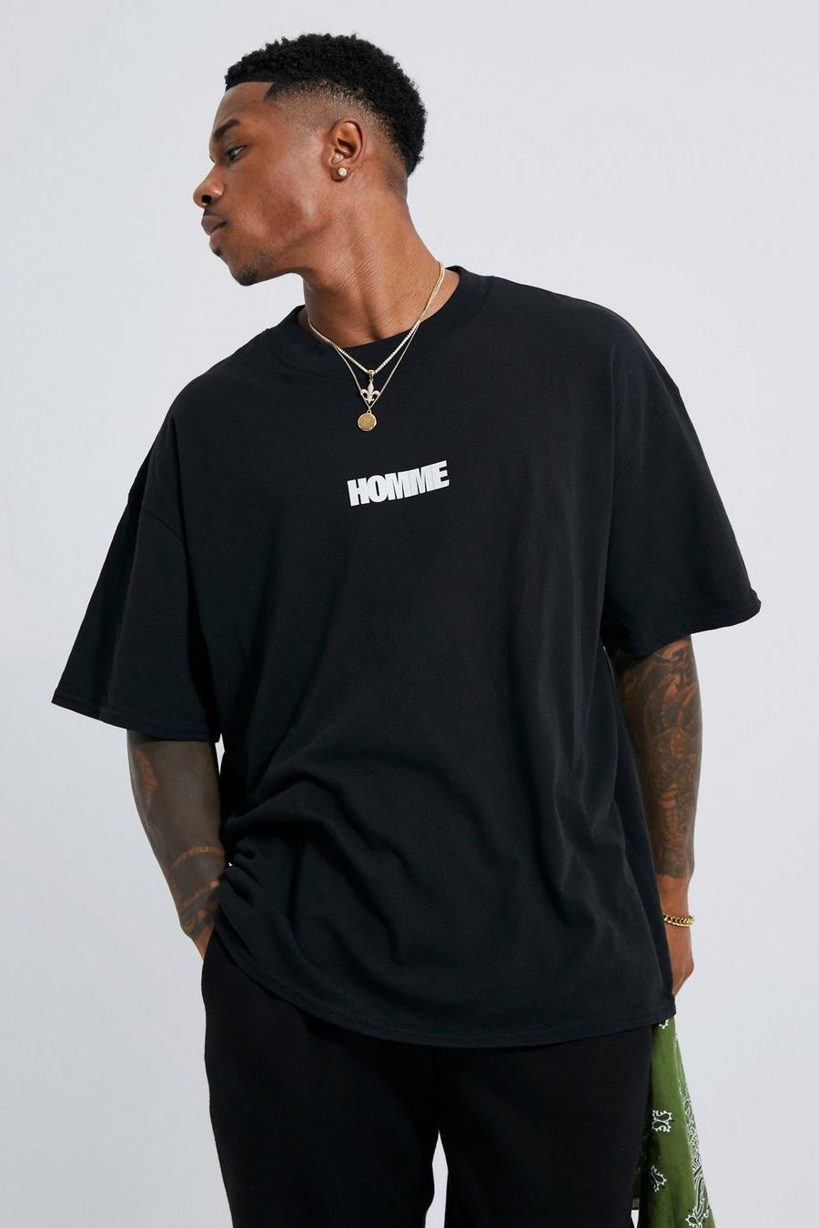 Black Oversized Heat T-Shirt Met Print En Brede Nek