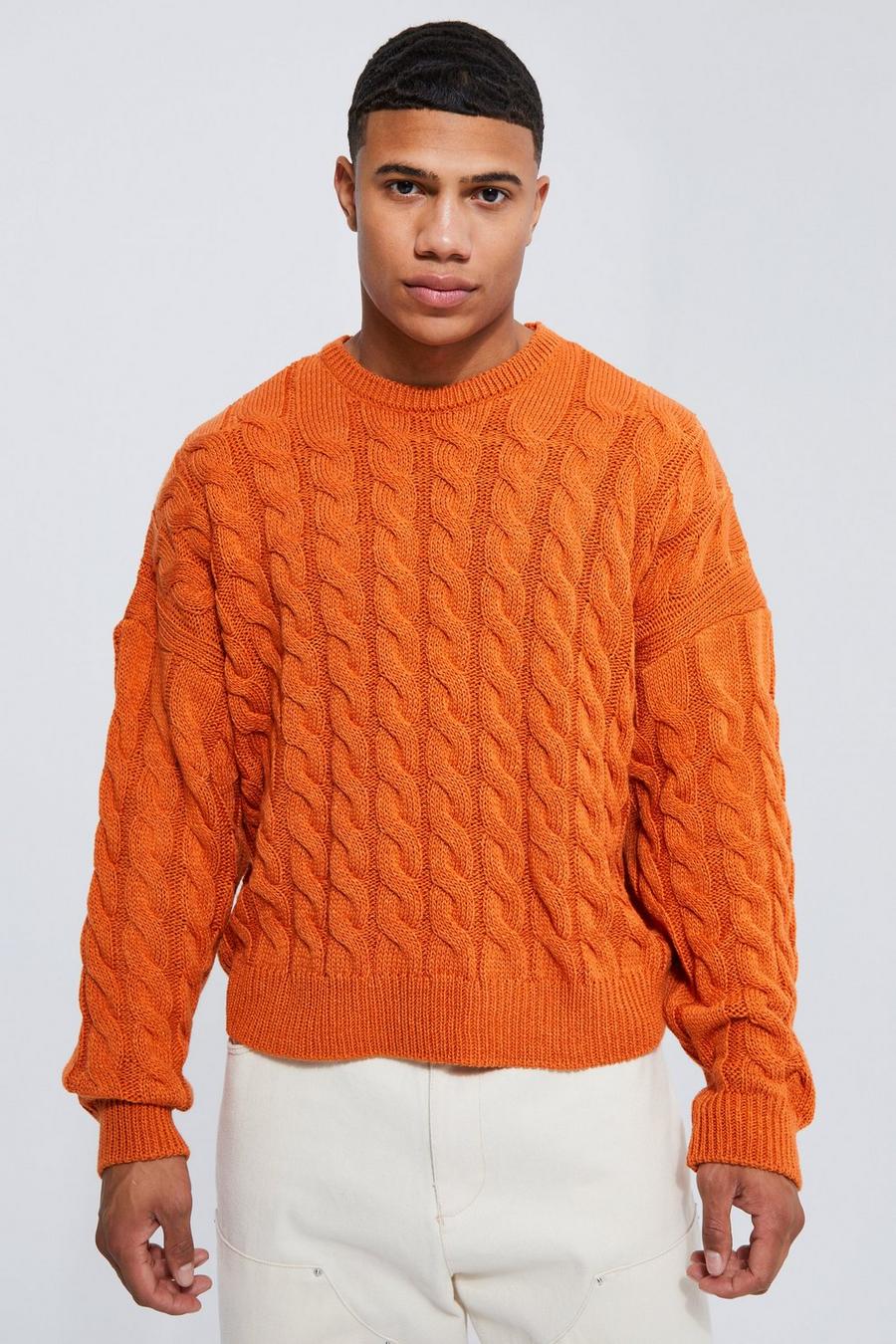 Rust Plaited Boxy Fit Knitted Jumper image number 1