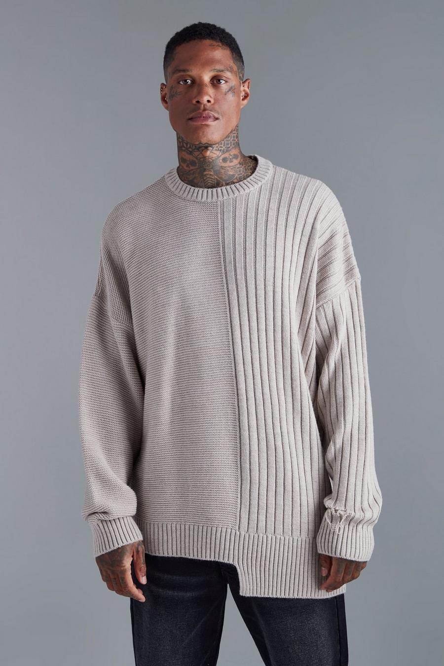 Stone Spliced Mixed Rib Knitted Jumper  image number 1