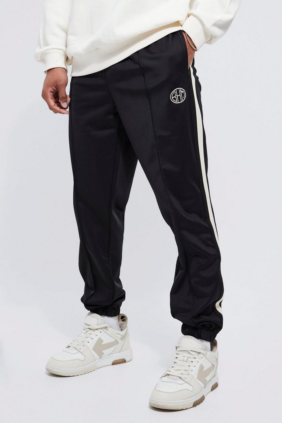 Pantalón deportivo ajustado de tejido por urdimbre con cinta, Black nero