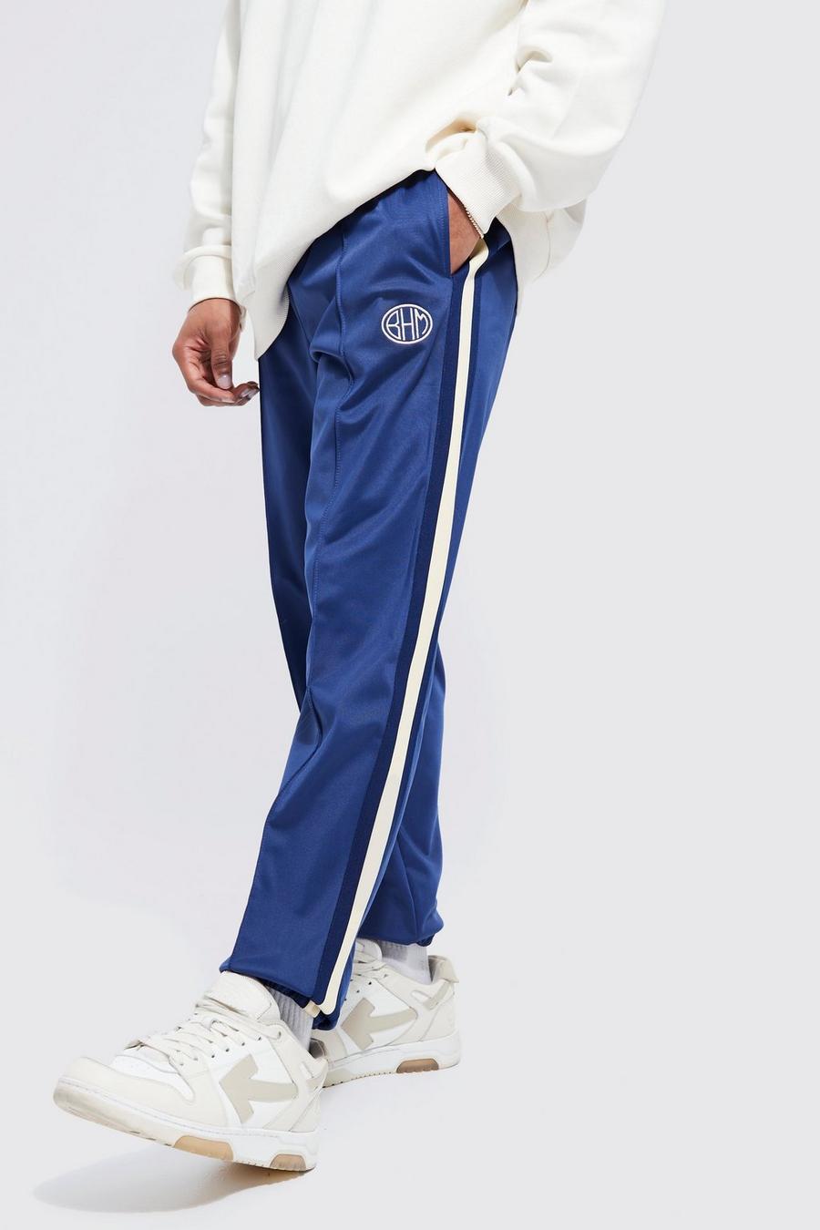 Pantalón deportivo ajustado de tejido por urdimbre con cinta, Navy image number 1