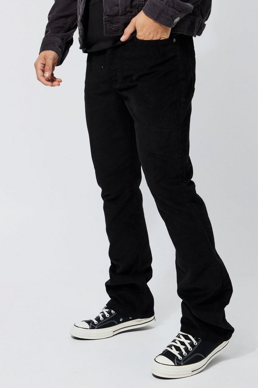 Black Slim Fit Flared Cord Trouser image number 1