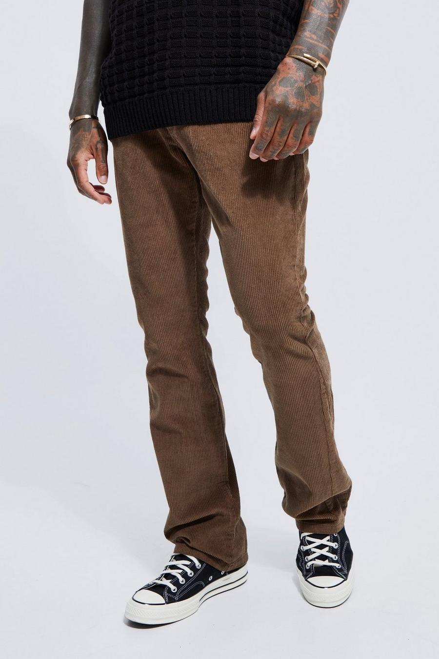 Chocolate Slim Fit Flared Cord Trouser image number 1