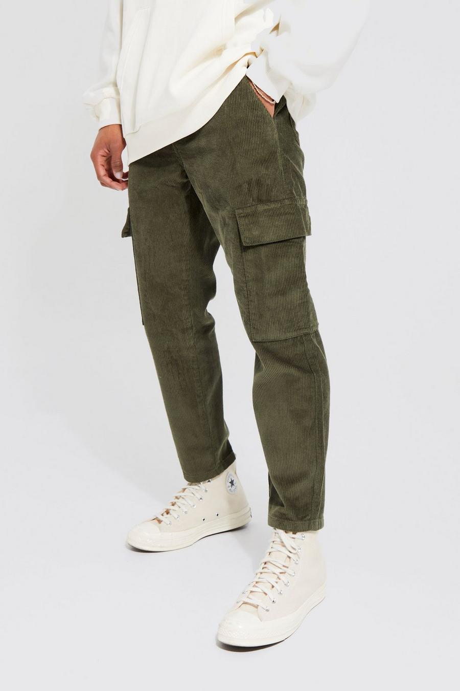 Khaki Tapered Cord Cargo Trouser image number 1