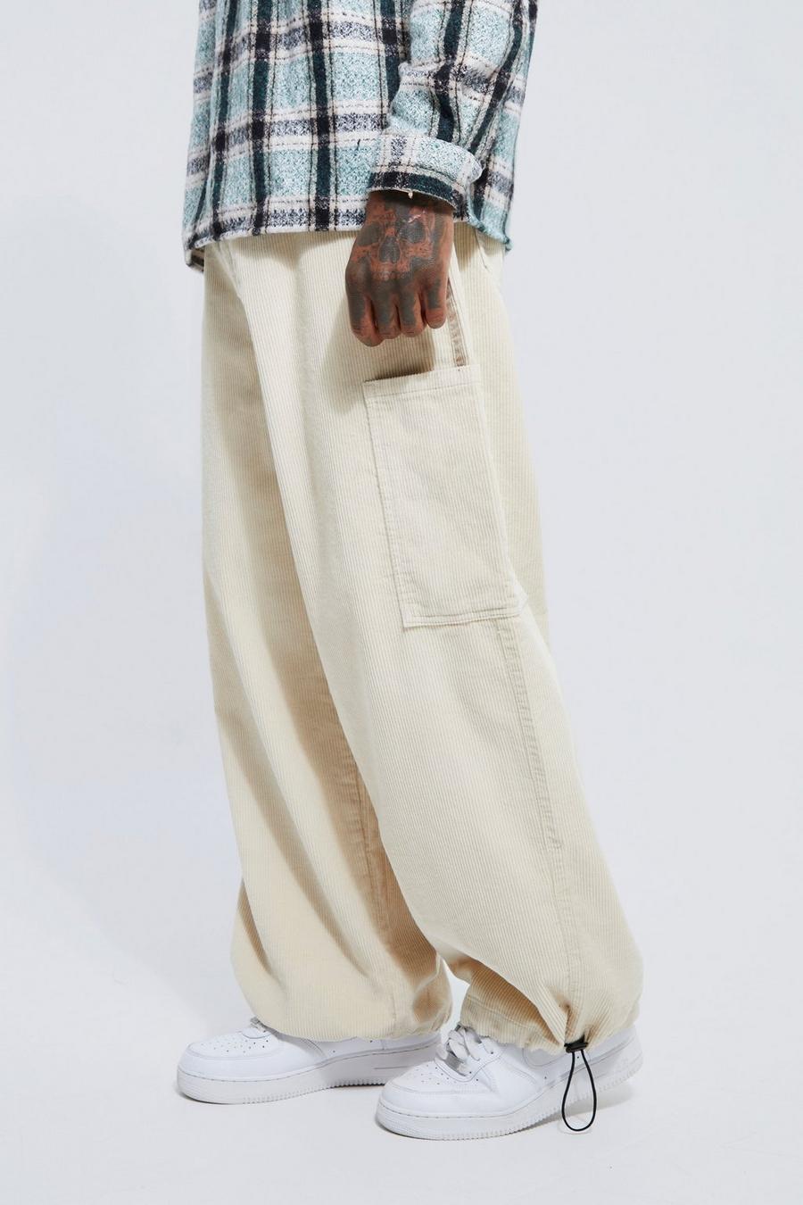 Pantaloni Cargo in velluto a coste con polsini e fermacorde, Stone image number 1