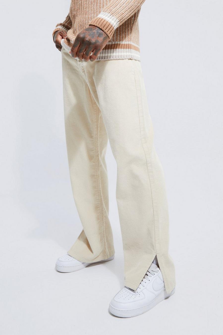 Stone Relaxed Cord Trouser With Split Hem image number 1