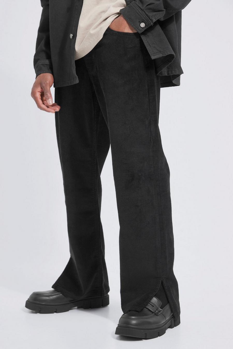 Pantalon ample en velours côtelé fendu, Black image number 1