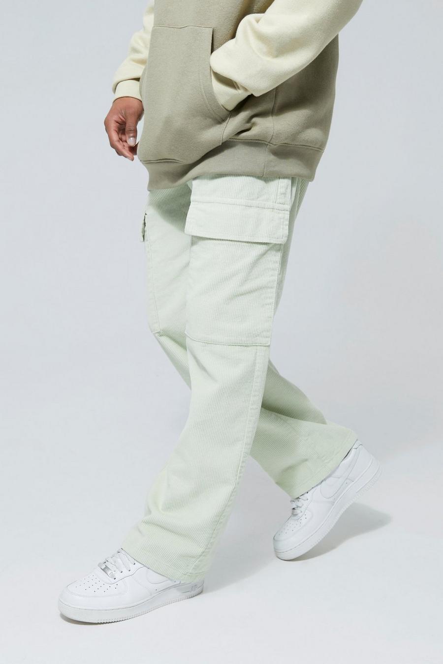 Pantalon cargo ample en velours côtelé, Sage green