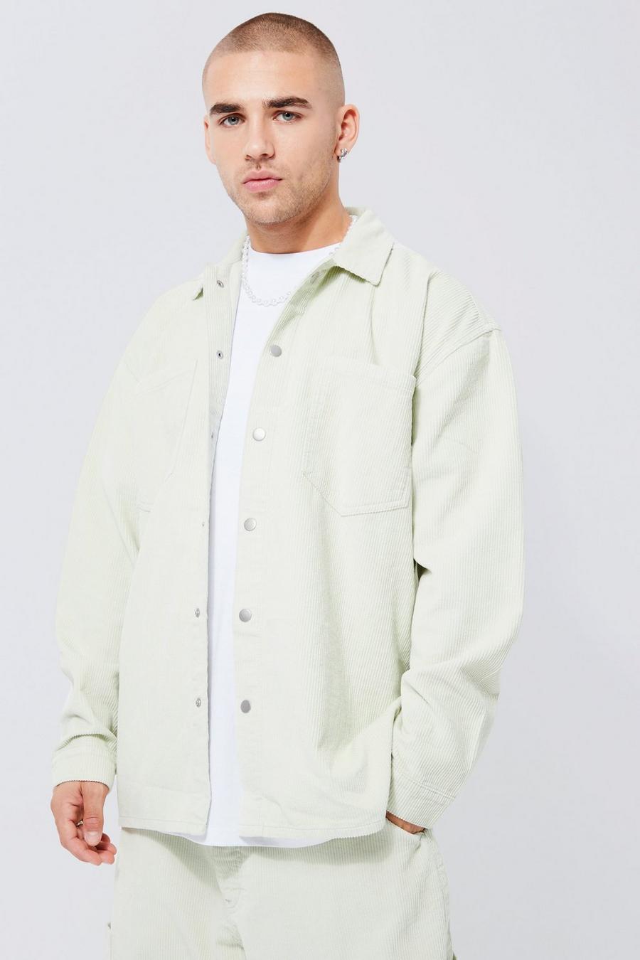 Sage Oversized Corduroy Overshirt With Poppers image number 1