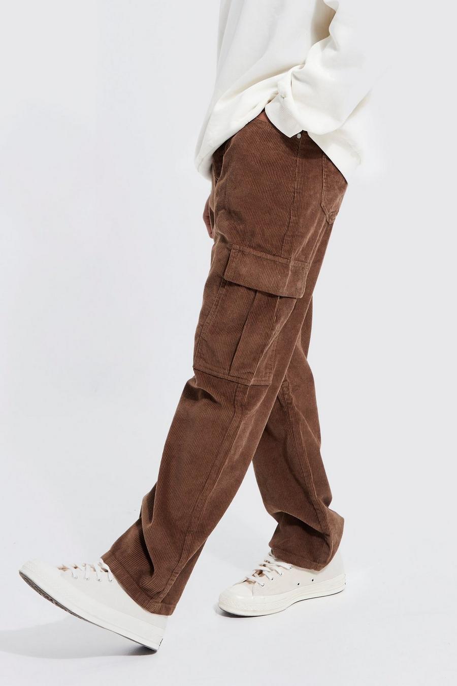 Chocolate marrone Relaxed 3d Cargo Cord Trouser image number 1