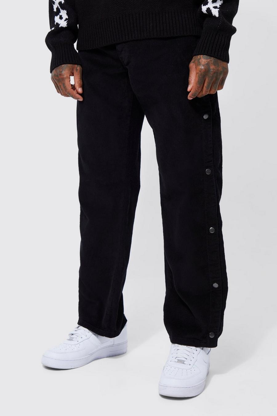 Black Relaxed Cord Trouser With Poppers