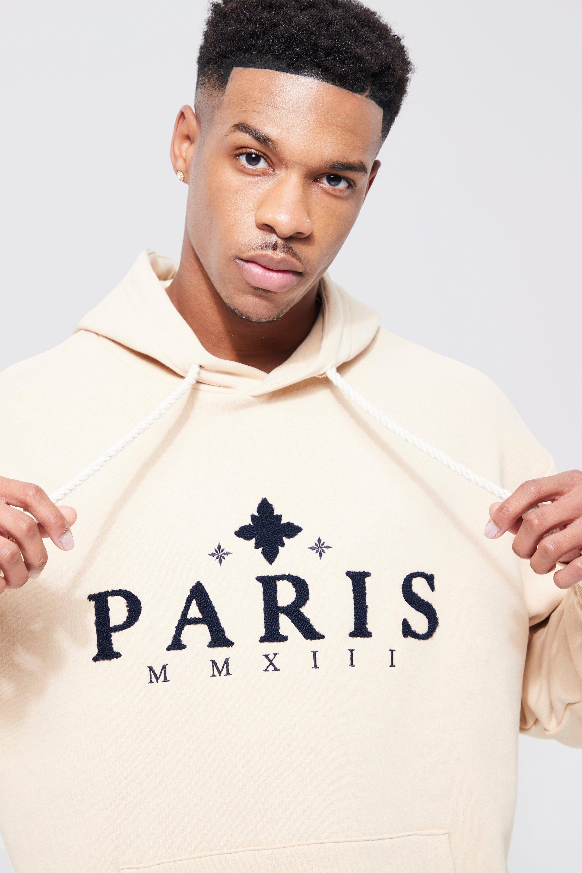 Oversized Paris Applique Rope Drawcord Hoodie | boohoo