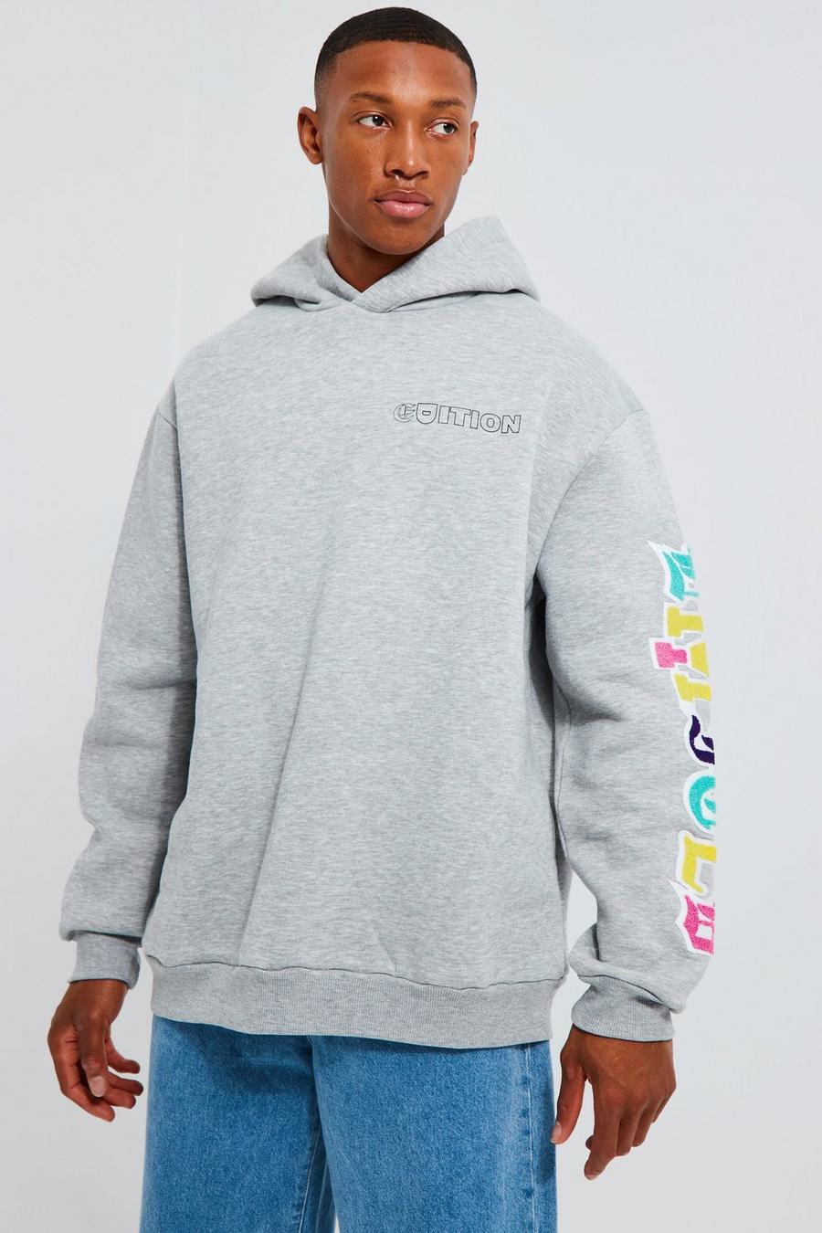 Grey marl Oversized Hoodie With Sleeve Applique image number 1