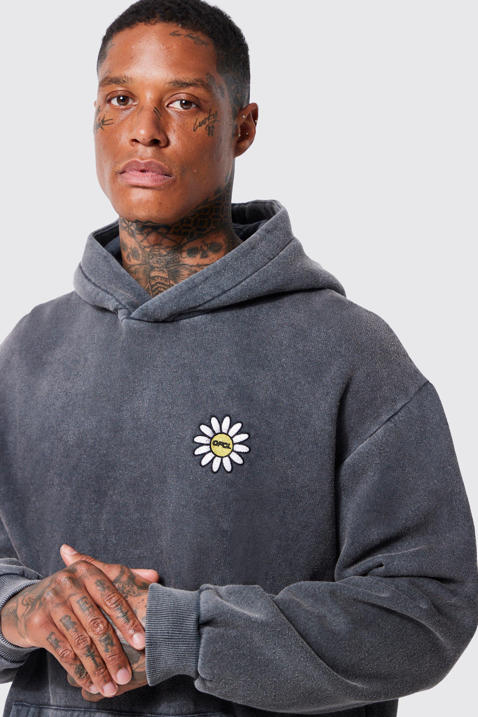 Hoodie with 2025 embroidered flowers