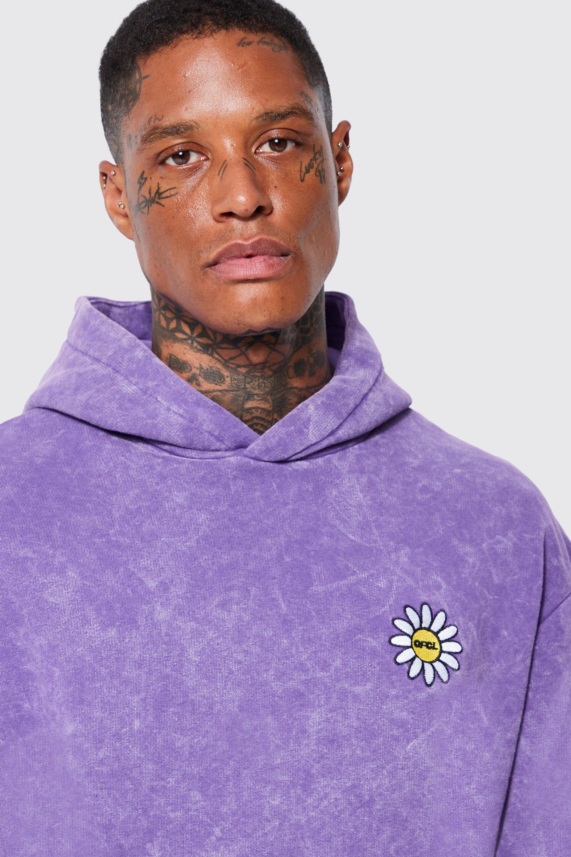 Oversized Flower Embroidered Washed Hoodie boohoo NZ