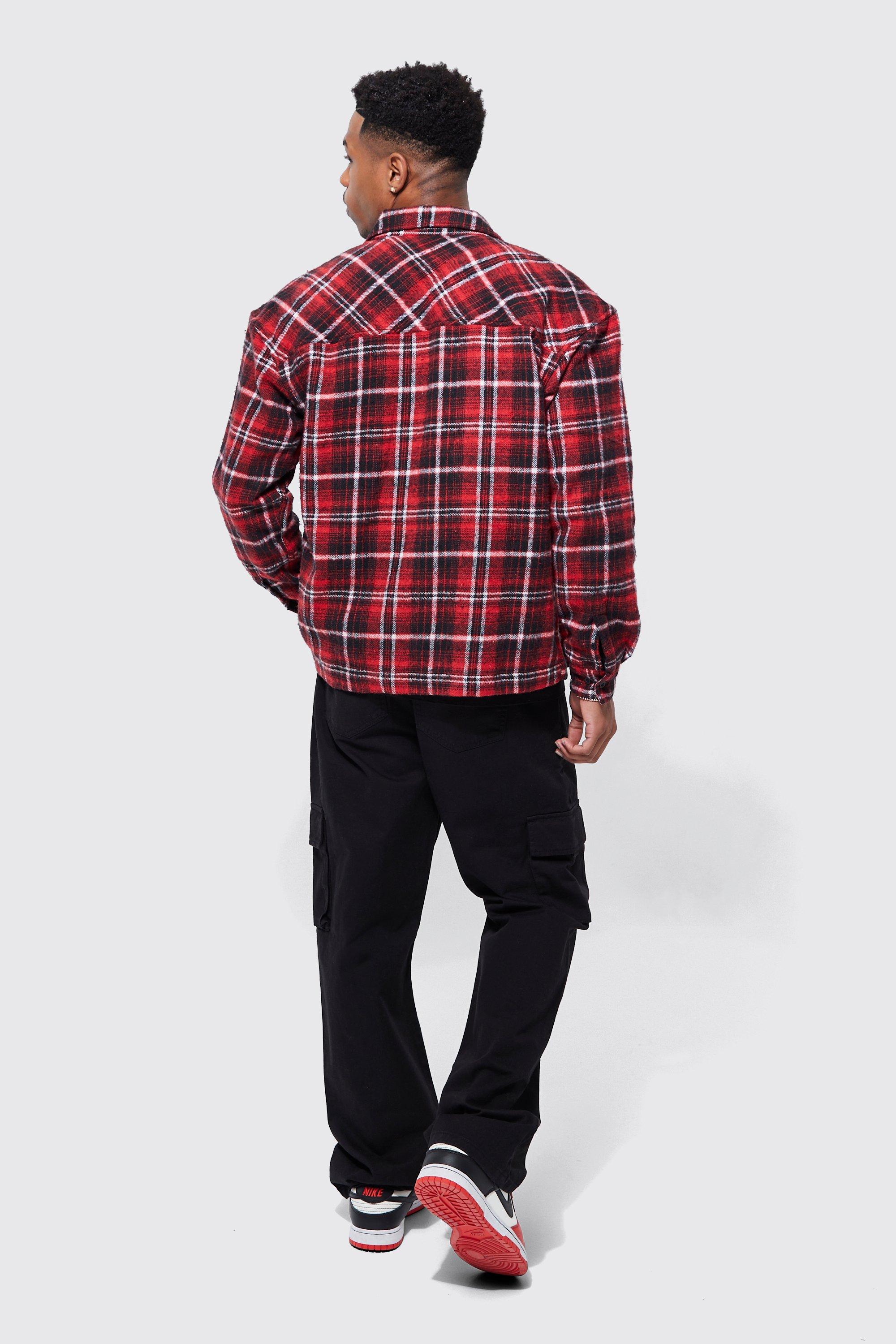 Boxy Brushed Flannel Zip Shirt Jacket With Chain | boohoo USA