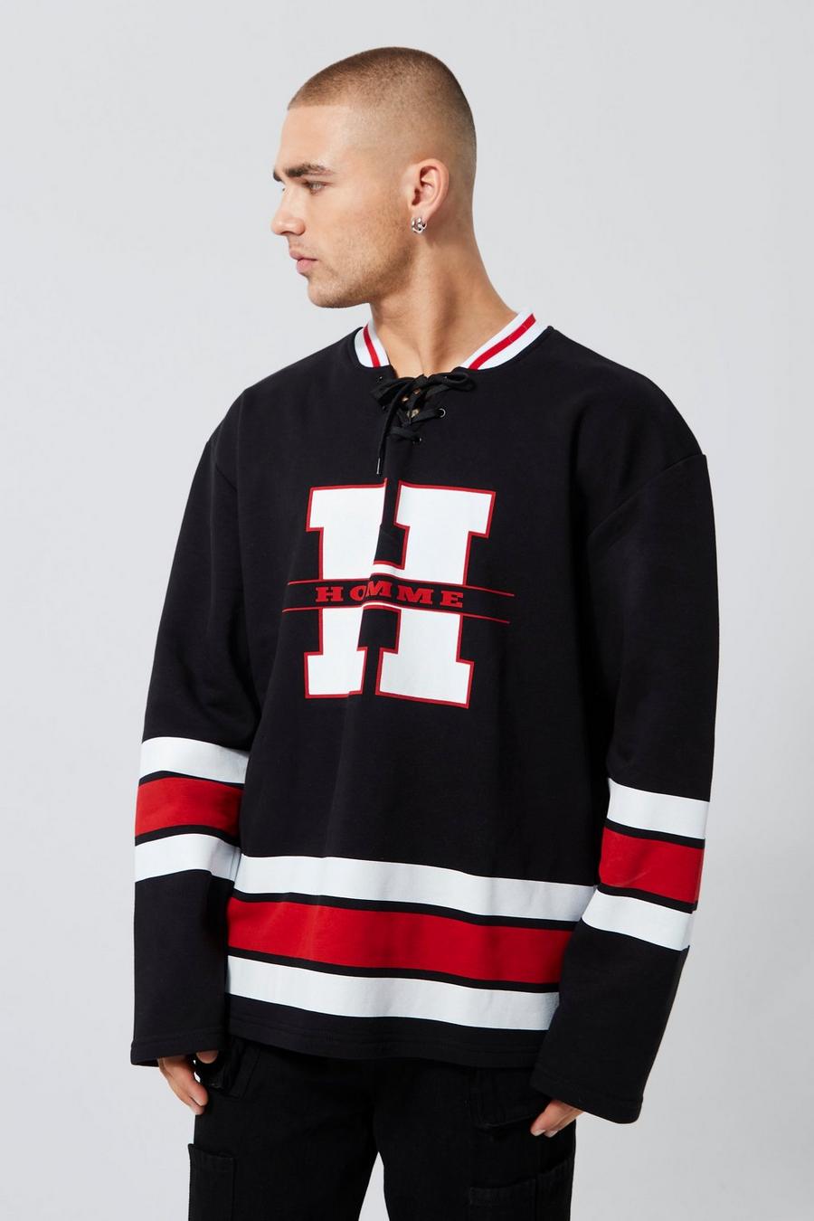 Black Oversized Sports Collar Detail Sweatshirt image number 1