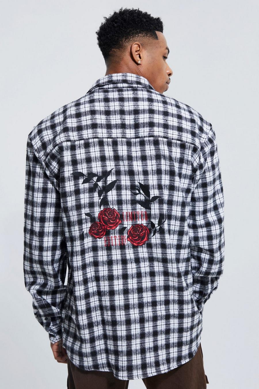 Black nero Long Sleeve Oversized Embroidered Check Shirt