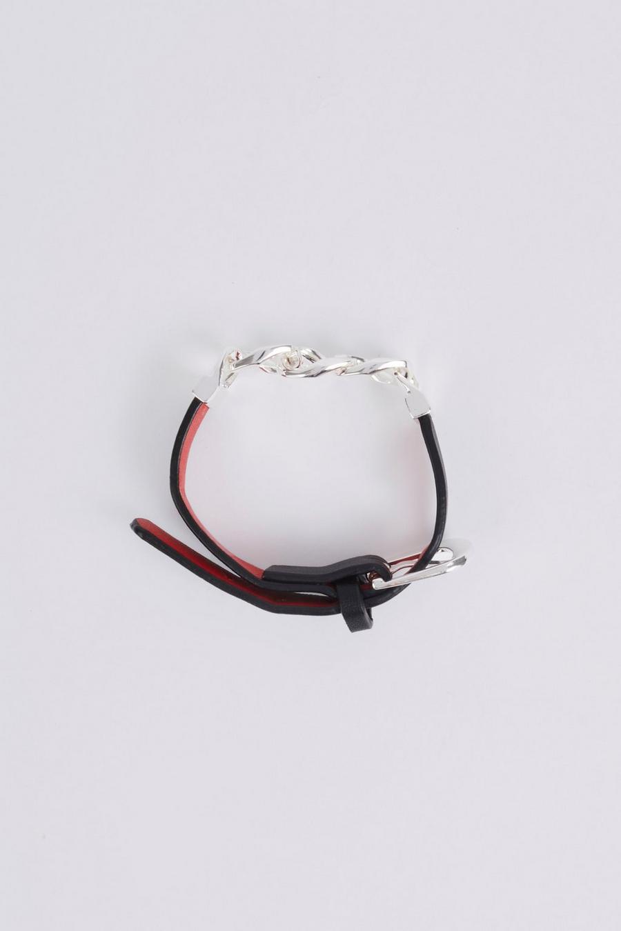 Silver Chunky Chain And Pu Strap Bracelet image number 1
