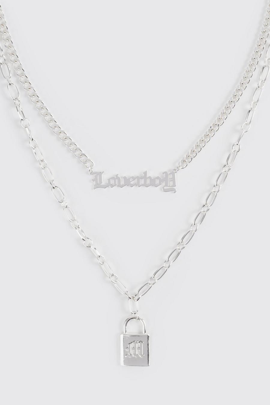 Silver Multilayer Chain Lock Necklace image number 1