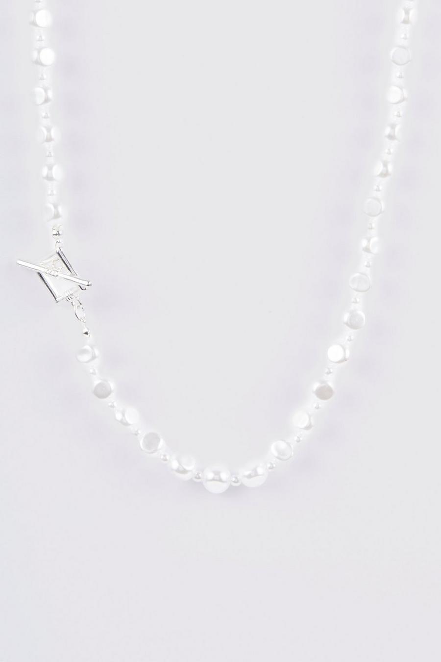 Silver Pearl Pendant Link Necklace image number 1