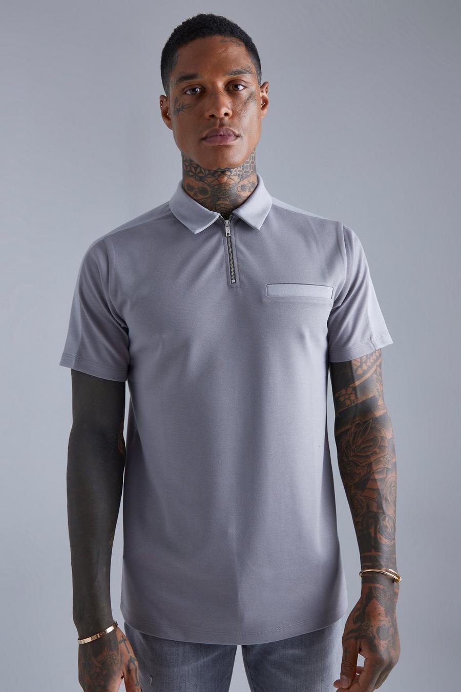 Grey Slim Fit Contrast Panel Polo image number 1