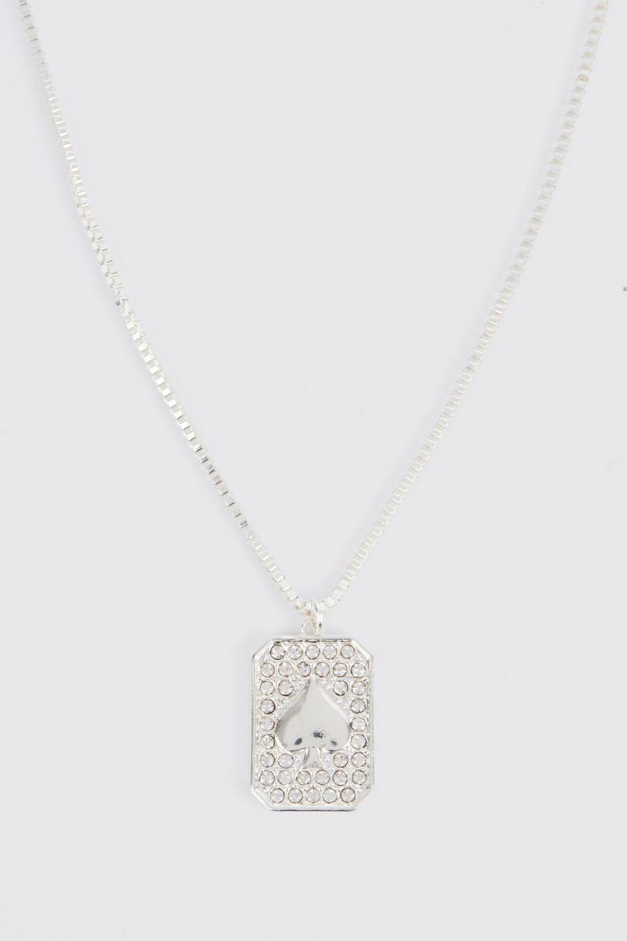 Silver Iced Ace Of Clubs Necklace  image number 1
