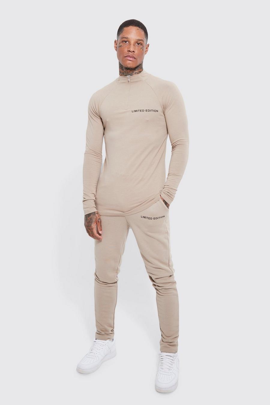 Sage green Muscle Fit Funnel Neck Tracksuit