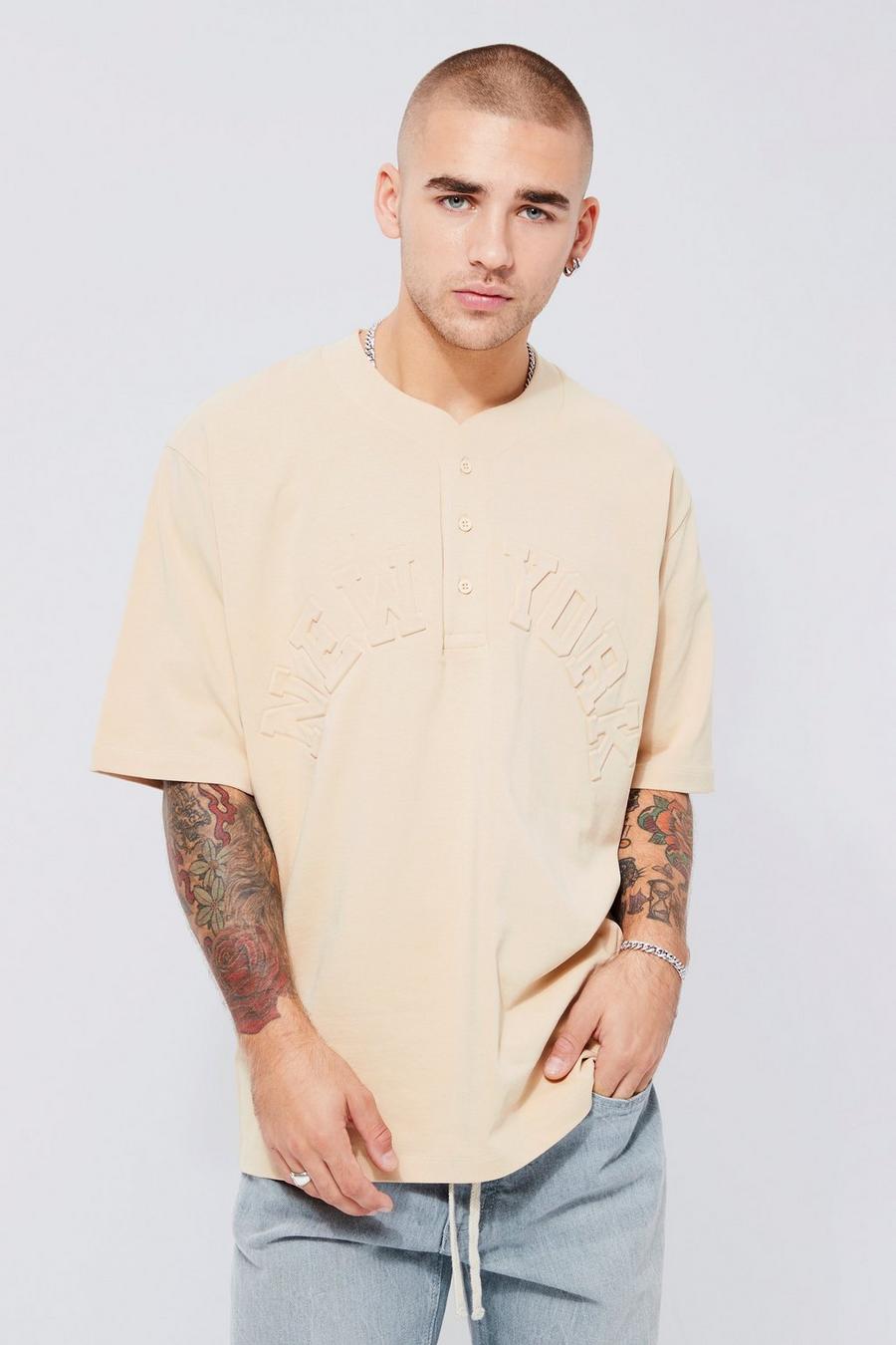 Sand beige Heavyweight Embossed New York Baseball Shirt