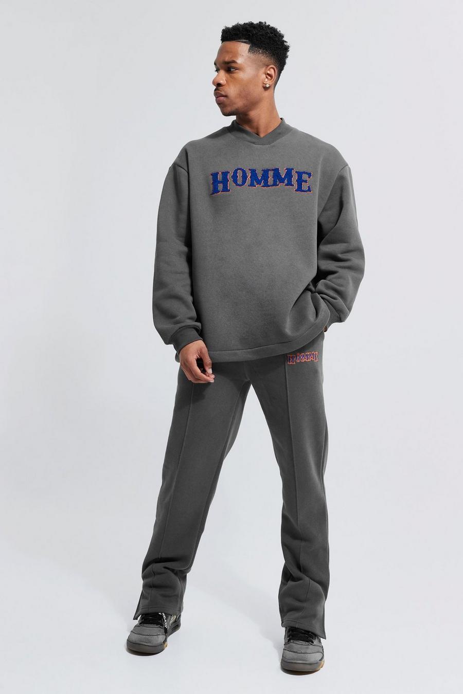 Dark grey Oversized Homme V-neck Sweater Tracksuit image number 1
