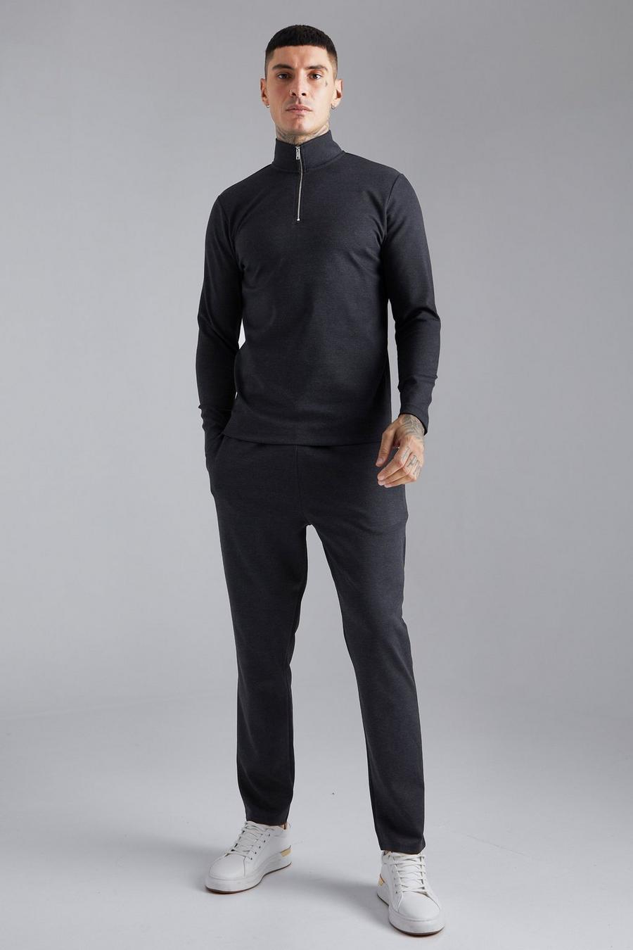 Charcoal grau Smart Funnel Neck Sweatshirt And Jogger Set 