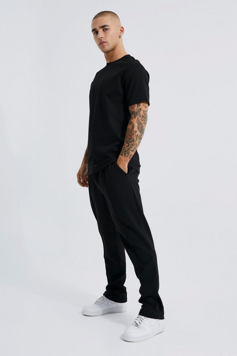 שחור negro סט אלגנטי של מכנסי ריצה עם קפלים וטישרט