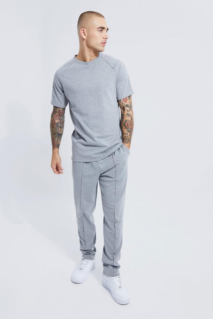 Grey gris Smart T-shirt And Pintuck Jogger Set 