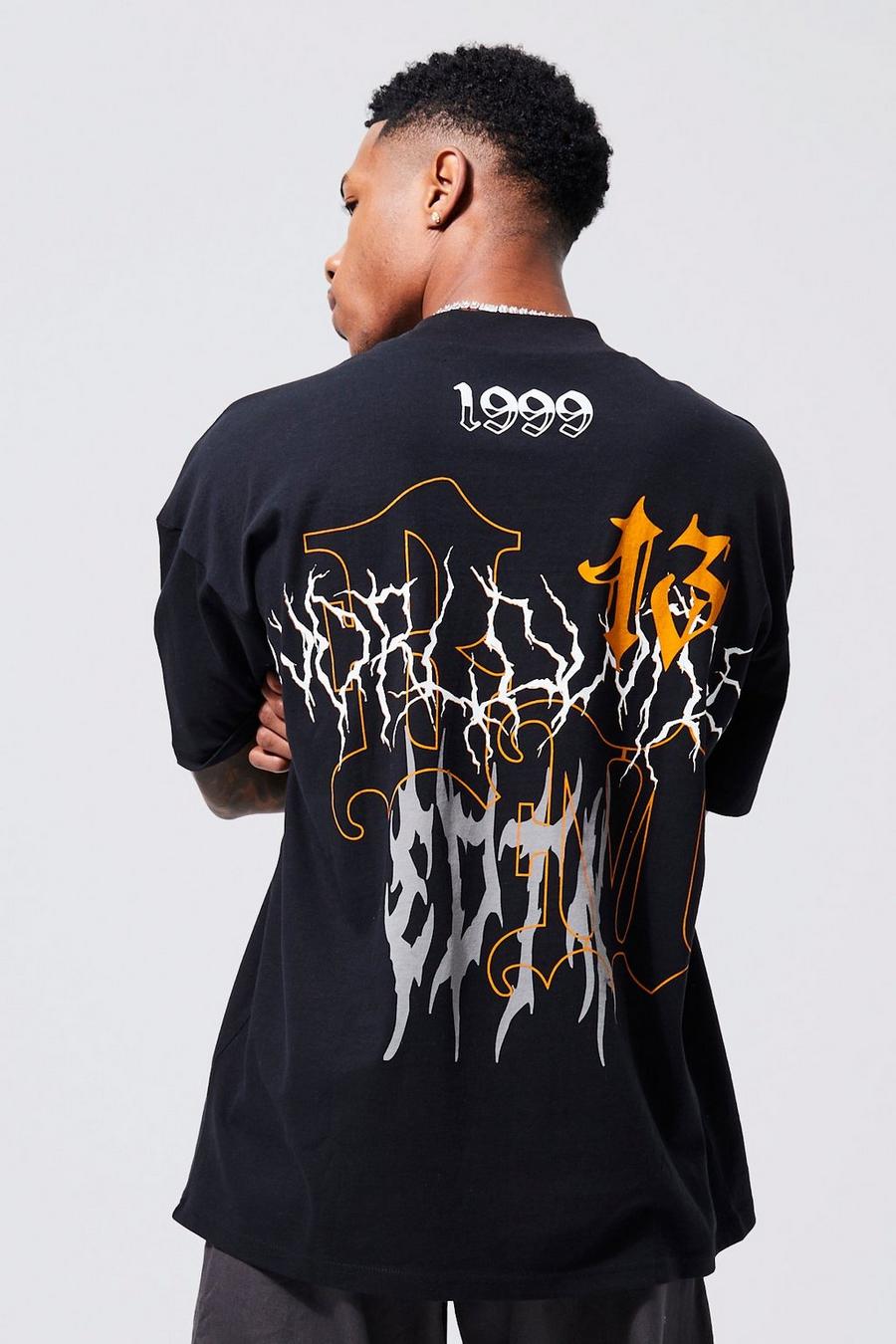 Black Oversized Extended Neck Graffiti T-shirt