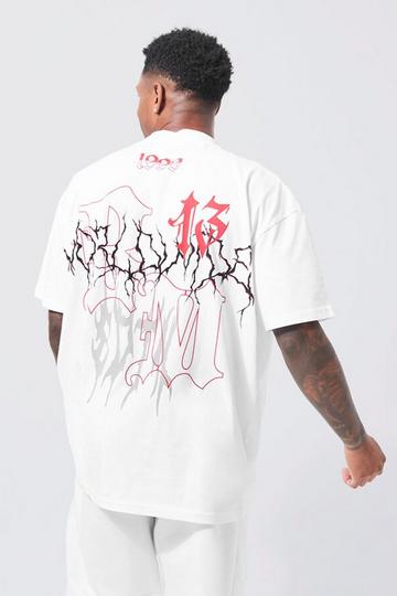 White Oversized Extended Neck Graffiti T-shirt