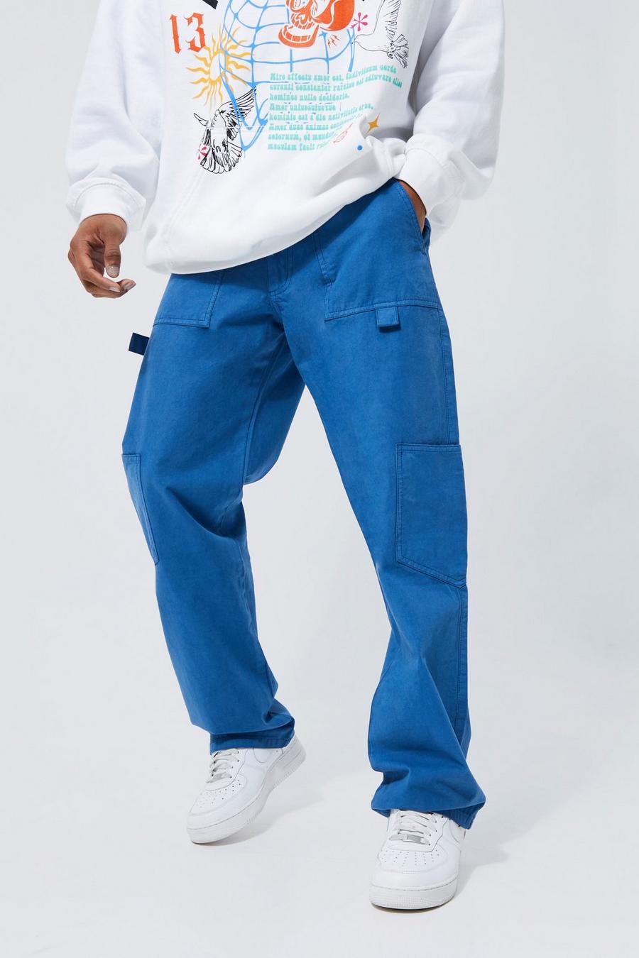 Blue Fixed Waist Relaxed Carpenter Cargo Trouser image number 1