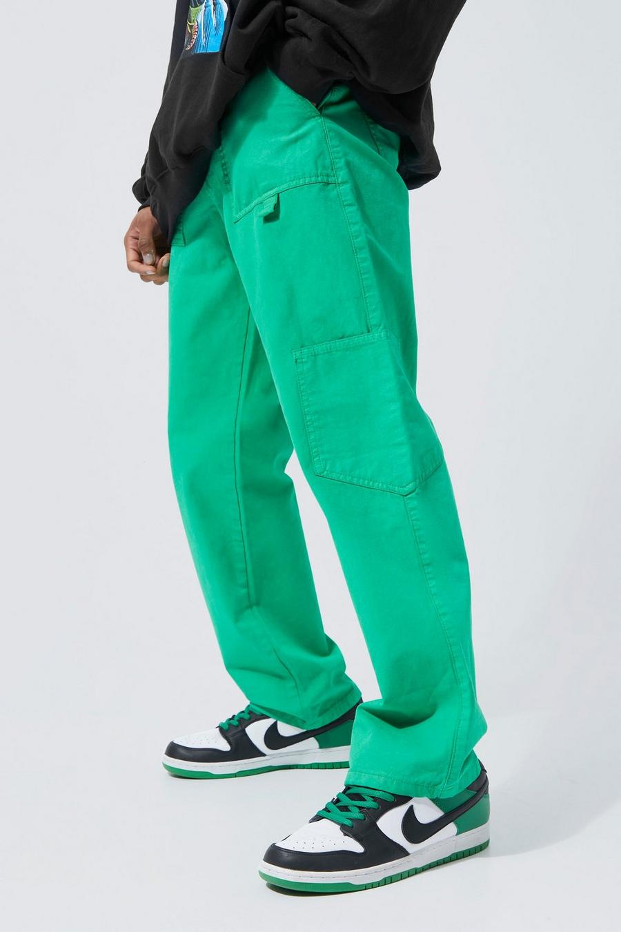 Green Fixed Waist Relaxed Carpenter Cargo Trouser image number 1
