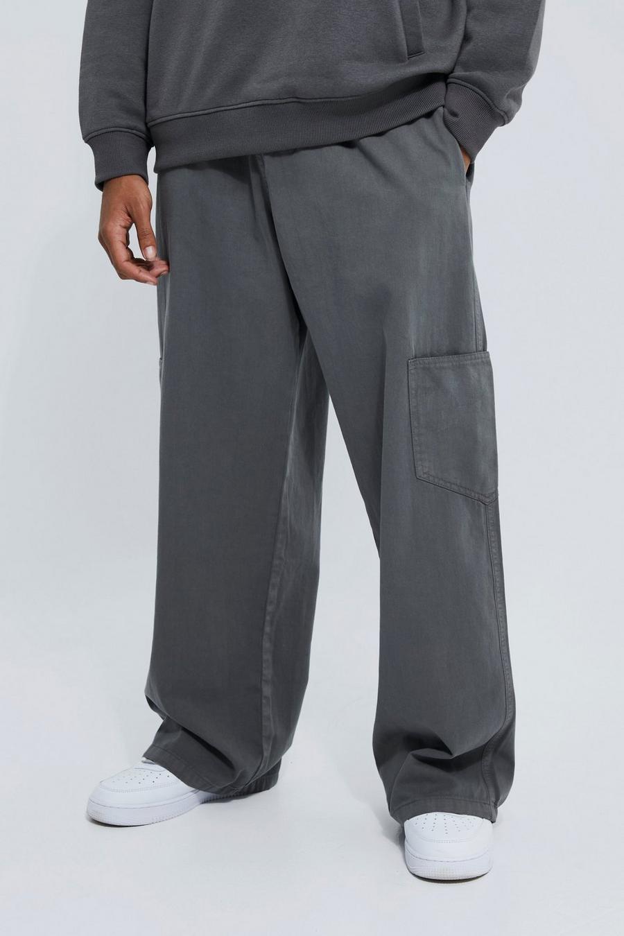Grey Fixed Waist Wide Cargo Trouser image number 1