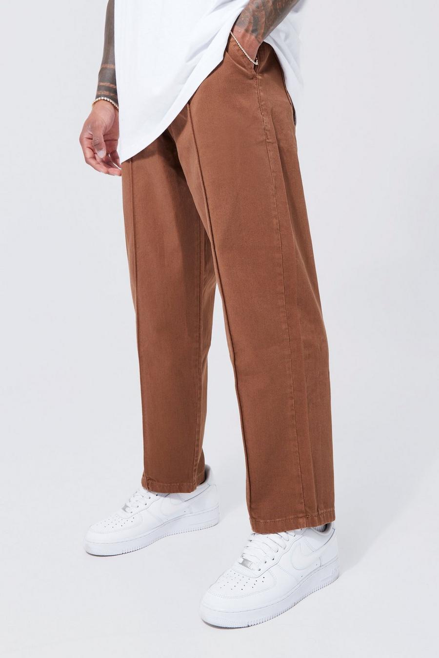 Tan brown Elastic Waist Skate Fit Peached Trouser