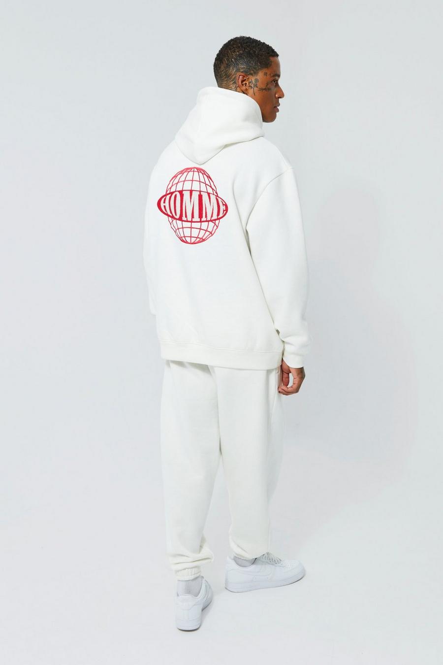 Ecru white Oversized Homme Embroidered Hooded Tracksuit