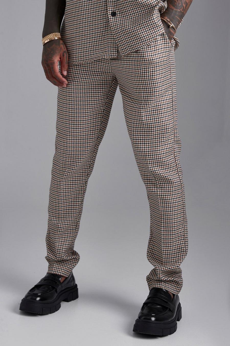 Pantaloni Skinny Fit elasticizzati in pied-de-poule, Brown marrone